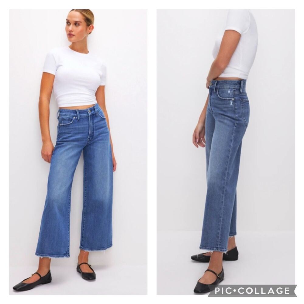 Good American Good Waist Palazzo Crop Jeans High Rise Wide Leg Size 8